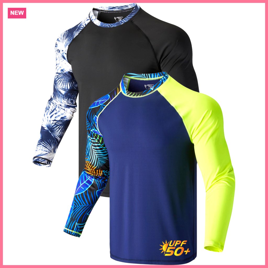Men's Upf 50+ Long Sleeve Rash Guard Swim Shirt Quick Dry Polyester Blend